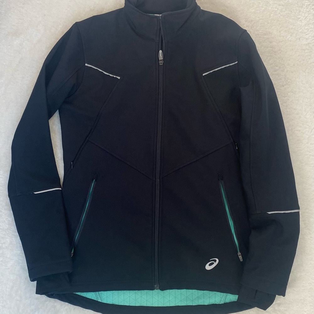 Aasics women’s black/teal jacket. Size M